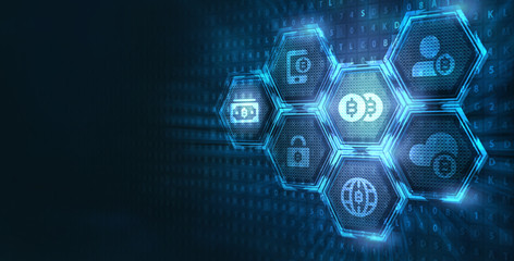 Obraz premium Crypto-currency, Bitcoin internet virtual money. Currency Technology Business Internet Concept.