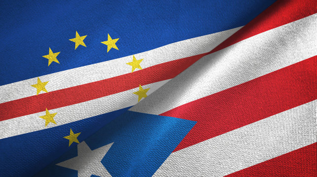 Cabo Verde and Puerto Rico two flags textile cloth, fabric texture - Powered by Adobe