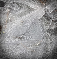 Ice in a frozen puddle as a background