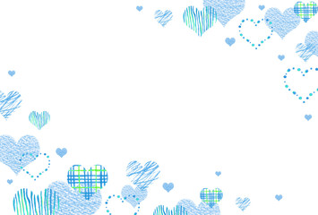 色々な模様のハート背景　青　横