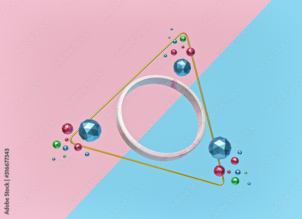 Poster minimal abstract geometric shapes floating background. 3d rendering