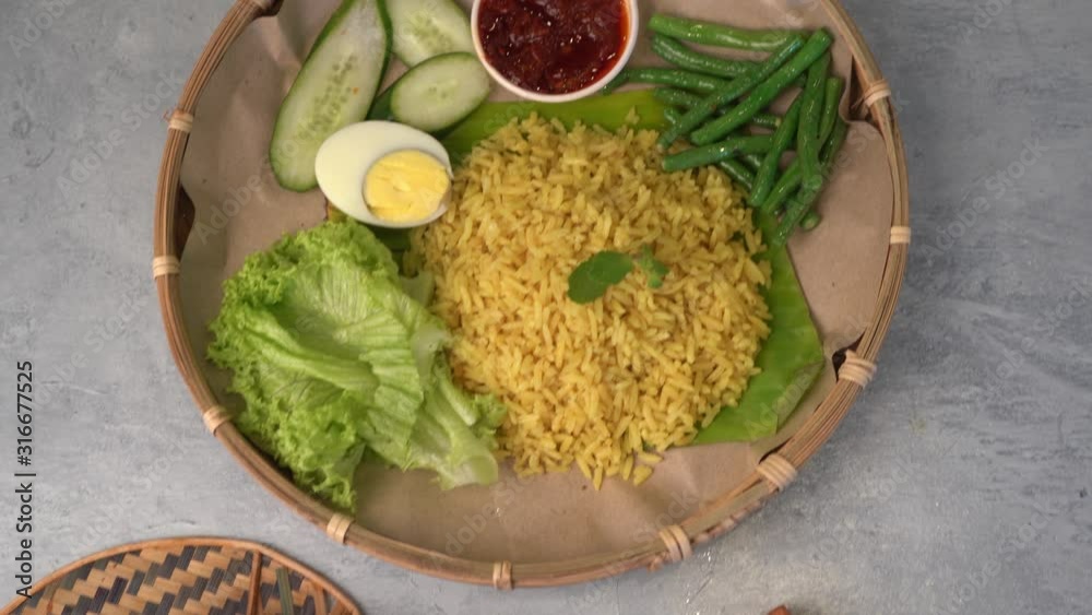 Poster asian turmeric rice with various dishes