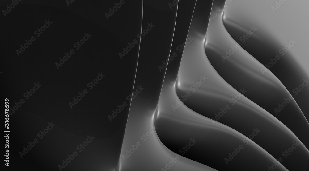 Poster Abstract of dark smooth shape for architectural conceptual, Curve line ,free form. 3D rendering