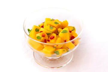 mango chunks with red chiilli and mint