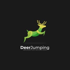 Vector Logo Illustration Deer Jumping Gradient Colorful