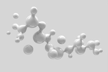 Abstract three-dimensional background of many flying droplets of viscous liquid. 3D illustration, 3D render. Stock illustration
