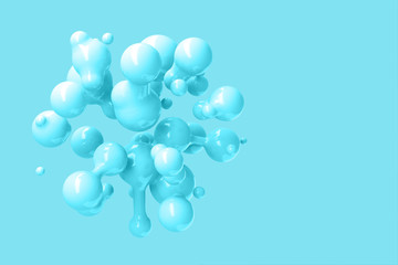 Abstract three-dimensional background of many flying droplets of viscous liquid. 3D illustration, 3D render. Stock illustration