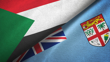 Sudan and Fiji two flags textile cloth, fabric texture