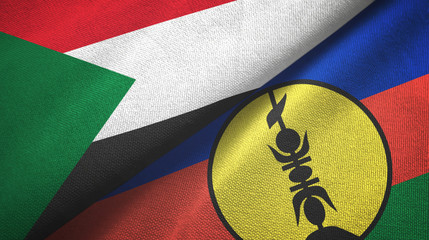 Sudan and New Caledonia two flags textile cloth, fabric texture