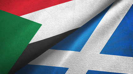 Sudan and Scotland two flags textile cloth, fabric texture