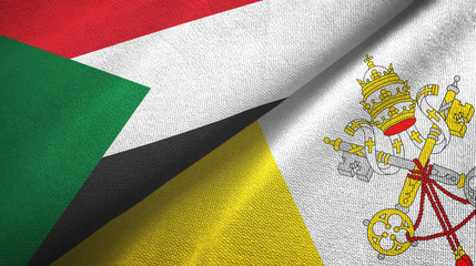Sudan and Vatican two flags textile cloth, fabric texture