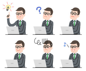 パソコンを使うビジネスマン　セット