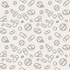 Seamless medical pattern background. Medicine icons pattern with pills and medical tablets. Vector graphics