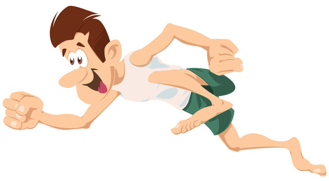 Cartoon funny Running man. Vector. Stock illustration.
