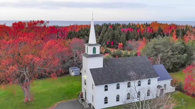 Small Town Church in the Fall in North America