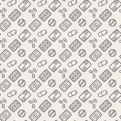 Medical drug seamless pattern. Medicine capsule icons pattern background. Vector graphics