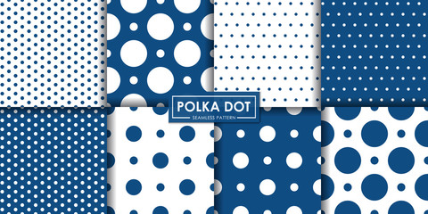 Classic blue polkadot seamless pattern collection, Abstract background, Decorative wallpaper. © Pattern Paper Print
