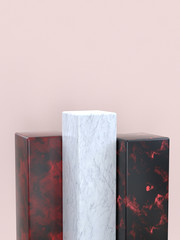 marble texture geometric shape set blank podium/shelf 3d rendering