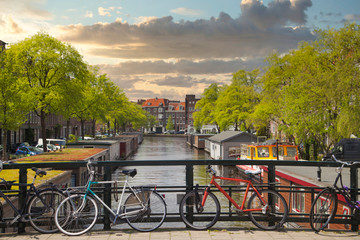 Fototapeta na wymiar Traditional old buildings in Amsterdam