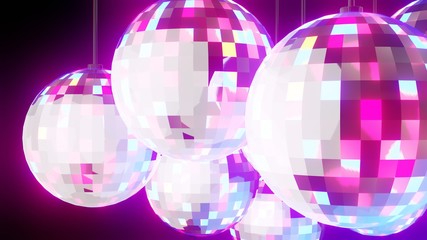 Disco balls on black background.3D render illustration.