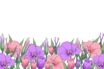  A branch of eustoma. Close-up. Place for text. Color image of eustoma branches. Design element. Vector image.