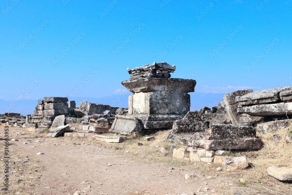 Sticker Ancient tombs in necropolis, Hierapolis, Pamukkale, Turkey