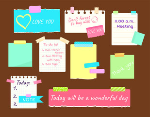 Collection of memo note papers with adhesive tape