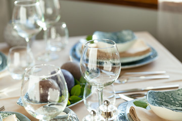 Empty wine glass on a restaurant table