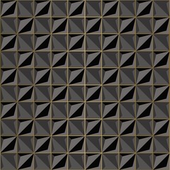 Seamless Black volume 3D background of geometric shapes with gold accents. Templates for wallpaper, printing products, interiors, web design, packaging. Vector