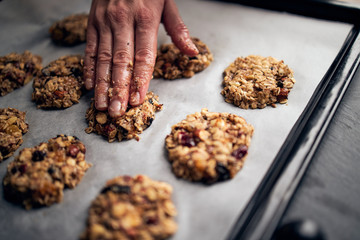 Breakfast cookies dough prepared for baking in oven	