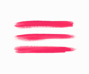 Acrylic art brush paint texture stripes set isolated vector background. Bright pink lipstick underline stroke set.