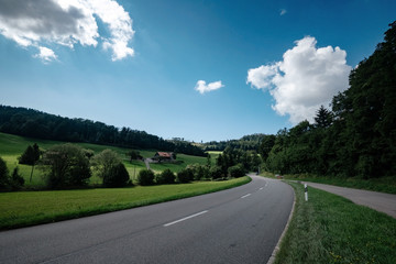 Beautiful mountain landscape, alpine road through pass, Switzerland