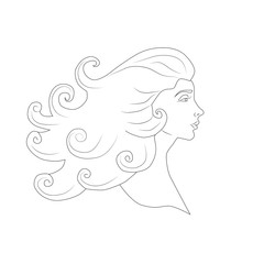 Profile of a beautiful woman with flying hair, contour drawing. Female beauty concept, design for women's day.
