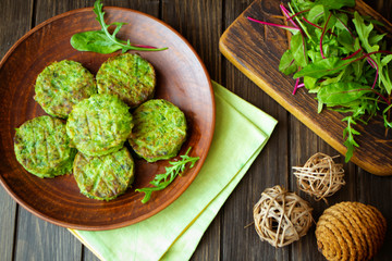 Healthy fried vegetable cutlets with cabbage and pea. Vegetarian rissole, flat lay
