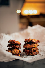 Freshly baked breakfast cookies served on baking paper	