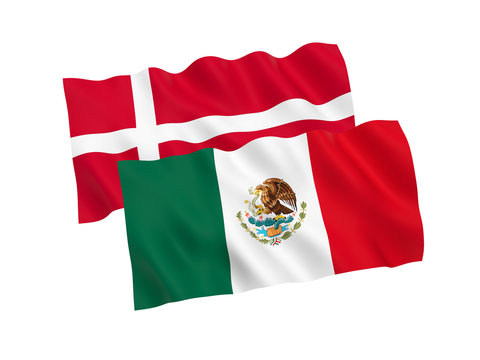 Flags of Mexico and Denmark on a white background