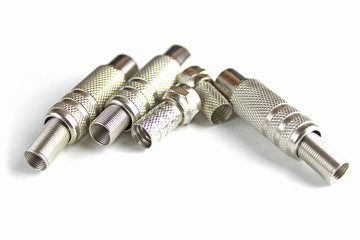 Metal adapter for internet networks isolated on white background.