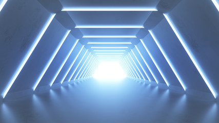 Modern blue corridor abstract sci-fi 3D render