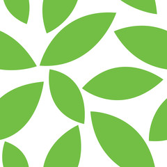 Seamless pattern with green leaves for textile, paper, website. Vector flat illustration isolated on the white background. 