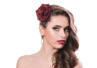 Naklejka premium stylish young woman with evening makeup . isolated