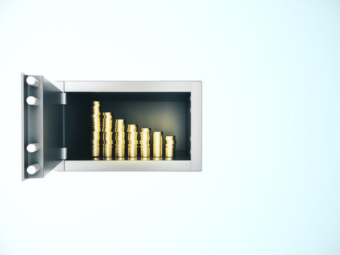 Safe in wall with growth money coins.