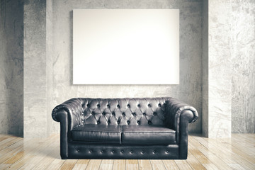 Luxuri black leather sofa and blank poster i