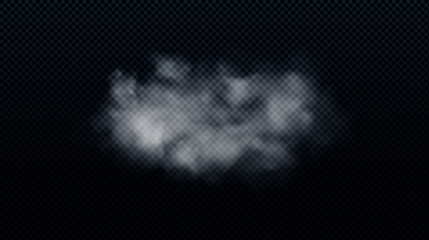 Realistic white smoke cloud isolated on transparent background. Fog, smog or cloudiness effect.