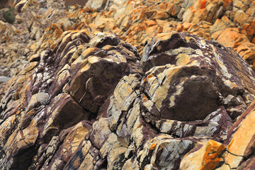 Textured rock face on the shore
