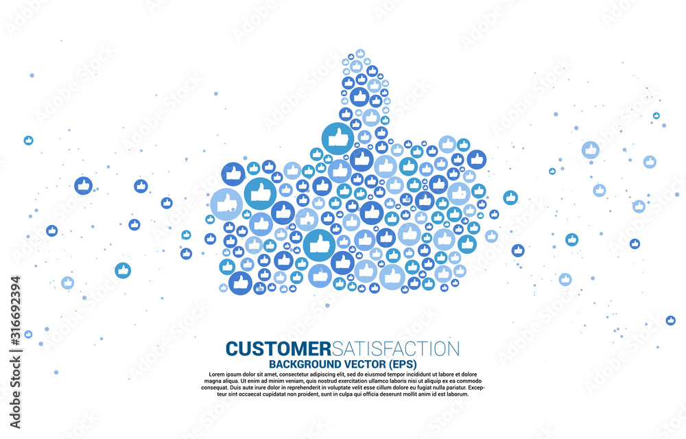 Poster thumb up icon from small thumb icon. concept of customer satisfaction , client rating and ranking.