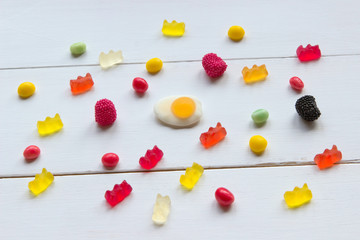 different colored chewing marmalade, Fruit Jelly Candy of different types, mix