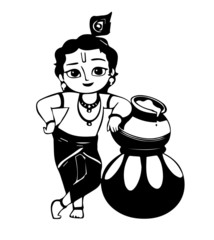 Little God Krishna with matkaa (butter pot) Vector Illustration