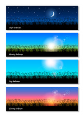 Set realistic beautiful colorful nature landscapes vector