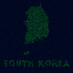 Digital South Korea logo. Country symbol in hacker style. Binary code map of South Korea with country name. Attractive vector illustration.