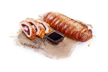 Shooting for the catalog. Bakery products on a white background. Bread, baguette, sweet buns, pies. isolated.